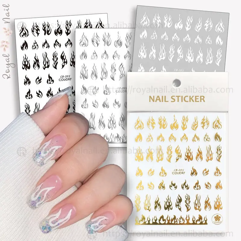 Adhesive Gold Silver Foil Black White Popular Flame Nail Art Sticker for Nail Decoration