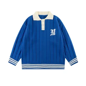 Suéter de Punto Personalizado para Hombre, Jersey de Punto de Manga Larga con Cuello Polo y Letras Jacquard, para Primavera y Otoño