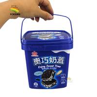 Boîte à biscuits carrée IML de qualité alimentaire 1,2 L/40oz Boîte à biscuits en plastique Seau à crème glacée carré IML
