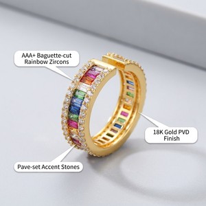 <span class=keywords><strong>Anello</strong></span> Regolabile JinSpark 'Spectrum Harmony' con Zircone Arcobaleno, Placcatura in Oro 18K, Grado AAA+, Creazione in Laboratorio, Anti-Ossidazione, per Donna - Product Image 4