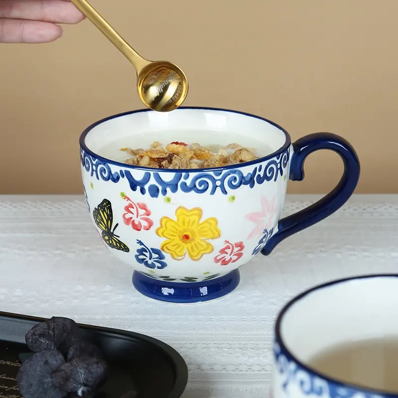 Decalcomania fiore colorato smaltato elegante tazza regalo festa tazza da tè in ceramica caffè
