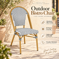Chaise de bistrot française noire et blanche à carreaux en aluminium et rotin PE, chaise de salle à manger pour extérieur, café, patio, restaurant