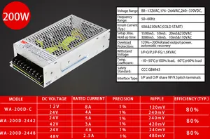 WEIDUN WA-200D-2442 200W 24v 42v 호슨 xp600 이중 출력 AC DC 스위칭 전원 공급 장치 UV 인쇄 기계