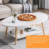 Table basse ovale moderne Adenuo, double niveau, étagères en bois, plateau de 15 mm d'épaisseur, finition blanche, durable, écologique, pour salon