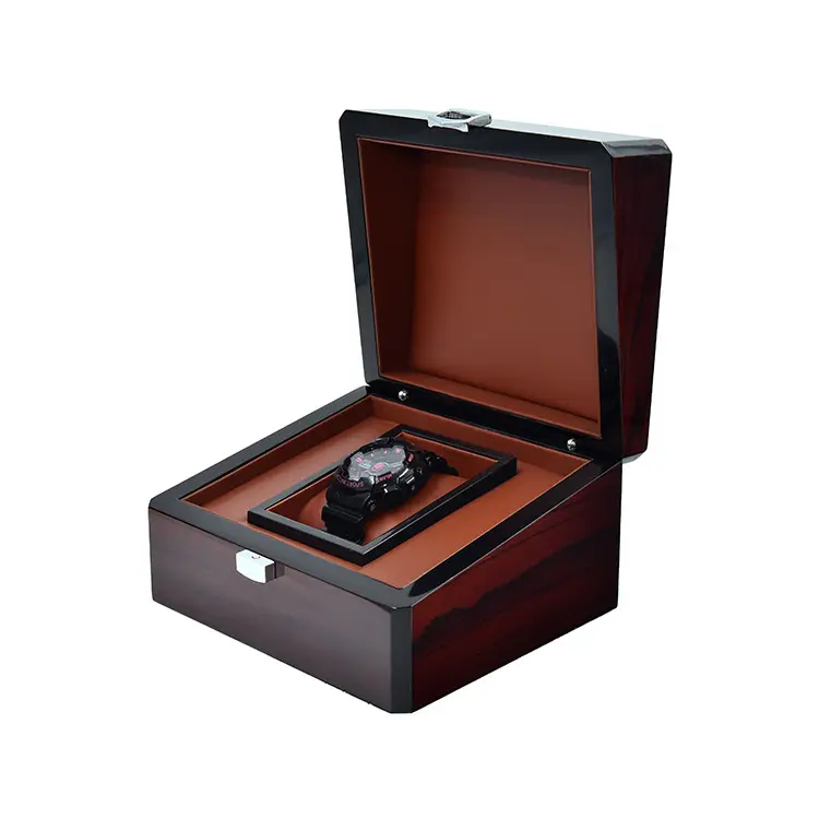 Logotipo personalizado luxo único relógio de madeira armazenamento jóias presente relógio caixa