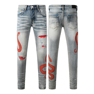 Jeans de Hombre de Alta Calidad, Diseño Desgastado, Estilo Vintage, Ajustados, Color Azul, Pantalones de Mezclilla - Product Image 4