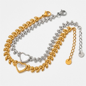 Good Quality Stainless Steel Ear of Wheat Chain Heart Charm Natural <b>Shell</b> Gold Plated Women's <b>Bracelet</b> - Product Image 3