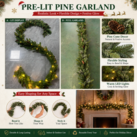 Guirlande de Noël en pin, feuillage dense en PVC, lumières LED blanc chaud, pommes de pin, décoration pour la maison, l'hôtel, les événements, les fêtes, fournisseur en gros