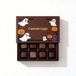 Boîte cadeau en carton rigide à deux pièces pour chocolats et bonbons, avec couvercle et base à motif personnalisé pour Halloween, de qualité alimentaire, avec séparateurs - Product Image 2