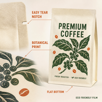Sacs d'emballage pour café anti-odeur avec logo personnalisé du fabricant, fond plat, valve, fermeture éclair, matériau PET/AL/PE de qualité alimentaire
