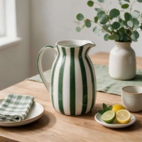 Ensemble de pots de rangement en céramique rayés multicolores avec couvercle en bois, personnalisables avec logo, pour l'organisation de la cuisine