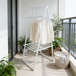 Porte-vêtements multifonction pliable pour la maison, support de sol à double niveau pour serviettes, grande capacité, en métal - Product Image 1