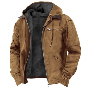Giacca con Cappuccio Tinta Unita Stile Europeo e Americano, <span class=keywords><strong>Abbigliamento</strong></span> Casual da <span class=keywords><strong>Uomo</strong></span>, Giacca in Pile con Zip e Tasche - Product Image 1