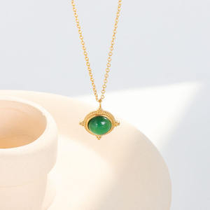 MICCI-Collar personalizado de ágata verde, piedra semigema en relieve, acero inoxidable, Esmeralda, Jade, ágata - Product Image 5