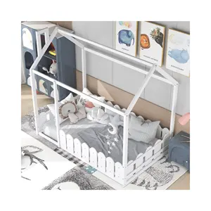 Muebles de dormitorio para niños, diseño de Casa Montessori Simple y moderno, marco de madera, suelo, cama con barandilla, nuevo estilo, 2023