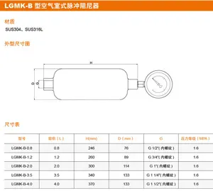 Amortiguador de pulso tipo aire de acero inoxidable para sistema de pulsación de tubería de reducción
