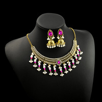 Ensemble de collier géométrique couleur or de luxe femmes Vintage tour de cou en cristal mariée mariage collier boucle d'oreille ensemble mode bijoux indiens