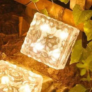 Solar Lamp Outdoor NHWS Outdoor Decoration IP65 Waterproof Clear Glass Solar Ice Brick Deck Lights Ground Buried Lamp For Garden Pathway