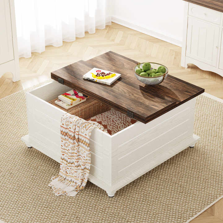 Tribesigns New Farmhouse Coffee Table With Hidden Storage Compartment Tea Cocktail Wood Center
