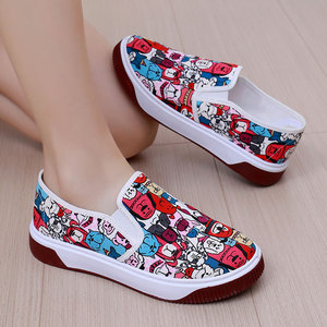 Baskets plates en toile à imprimé dessin animé Wanlian pour femme, chaussures de loisirs à enfiler, bouche peu profonde, semelle en caoutchouc, semelle intermédiaire en EVA - Product Image 4