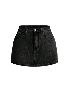Jupes en <span class=keywords><strong>jean</strong></span> personnalisées OEM Mini jupe en <span class=keywords><strong>jean</strong></span> noir décontractée pour femmes Jupe en <span class=keywords><strong>jean</strong></span> courte avec poche plaquée et poches pour femmes - Product Image 2