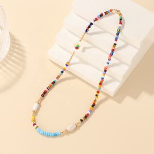 قلائد مطرزة بالخرز على الطراز العرقي ، لآلئ طبيعية مقترنة بقلادة نسائية مطرزة بالخرز من ميوكي. - Product Image 2