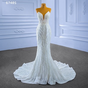 Vestido de novia de sirena Rsm67485, tela de encaje blanco con cuentas, Sexy, barato - Product Image 1