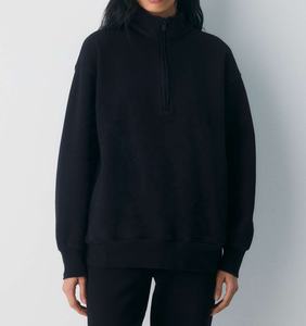 Nuova Tuta Sportiva <span class=keywords><strong>Nera</strong></span> alla Moda OEM per <span class=keywords><strong>Donna</strong></span> in Cotone, Felpe <span class=keywords><strong>con</strong></span> Cappuccio Unisex <span class=keywords><strong>con</strong></span> Mezza Zip - Product Image 4