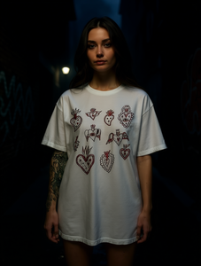 T-shirt girocollo da donna Gothic Vaine con stampa Cuore Sacro, vestibilità ampia, 100% cotone, ricamo, per tutte le stagioni - Product Image 2