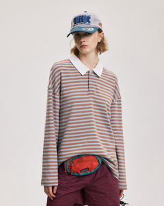 T-shirt a Maniche Lunghe <span class=keywords><strong>Oversize</strong></span> da Uomo in Tessuto Elasticizzato 305gsm Tinto in Filo a Righe e Blocchi di Colore Personalizzate Vendita all'Ingrosso - Product Image 3