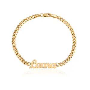 Personalizado chapado en oro 18K de cubano cadena hecho nombre pulsera