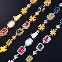 Collier ras du cou personnalisé en pierres précieuses de 10 mm, motif géométrique arc-en-ciel, avec chaîne en zircon cubique étincelant, multicolore, croix, rond, ovale, synthétique pour homme