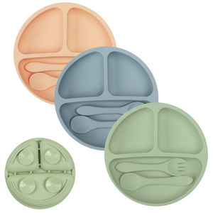 Assiettes à dîner pour enfants en silicone de qualité alimentaire avec ventouses assiettes divisées en gel de silice bols d'aliments complémentaires pour bébés - Product Image 1