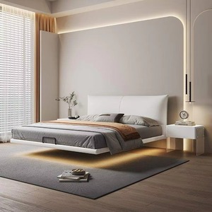 <span class=keywords><strong>Lit</strong></span> flottant moderne et simple avec tête <span class=keywords><strong>de</strong></span> <span class=keywords><strong>lit</strong></span> rembourrée, cadre en bois suspendu, double, king, queen pour la maison et l'hôtel - Product Image 4
