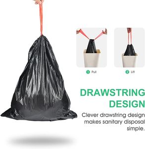 Heavy Duty Drawstring Trash Bags 100 Count Black Thickened Medium Size <b>Plastic</b> Garbage Bags Unscented for <b>Kitchen</b> Bathroom - Product Image 5