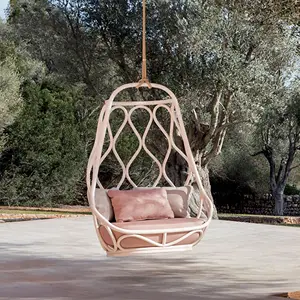 Garden Swing with Swivel Rattan Indian Basket Chairs Hammock Hanging Seats Ratan,Baskets Pod Red Set for Outside Swinger/