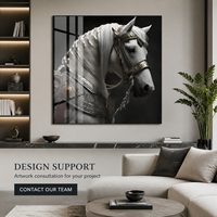 Impression sur toile carrée Portrait de cheval noir et blanc, Décoration murale équestre pour Club, Hôtel, Salon, Bureau de direction