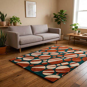 Alfombra Rectangular de Lana con Diseño Abstracto Bohemio, Hecha a Mano, Pelo Medio, Base Antideslizante de Látex, para Dormitorio - Product Image 2