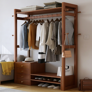 Modern Solid Wood Coat Rack with <b>Hooks</b> and <b>Shelves</b> Freestanding Multipurpose Storage for Bedroom Living Room Furniture - Product Image 1