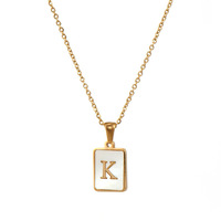 Collar con Inicial Cuadrada de Concha Blanca Chapada en Oro de 18k, Joyería de Moda para Mujer, Acero Inoxidable, Nueva Llegada