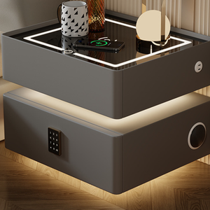 Xu Hướng Mới Đồ Nội Thất Phòng Ngủ Đêm Đứng Ánh Sáng Màu <span class=keywords><strong>Grey</strong></span> Đầu Giường Với An Toàn Không Dây Sạc LED Bàn Cạnh Giường Ngủ - Product Image 4