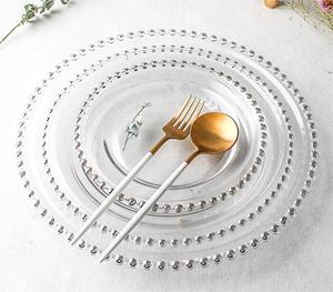 Juego de platos de <span class=keywords><strong>cristal</strong></span> para cena, postre ecológico, comida sin plomo, seguro, <span class=keywords><strong>cristal</strong></span> transparente, cargador de cuentas de plata dorada para fiesta de boda - Product Image 2