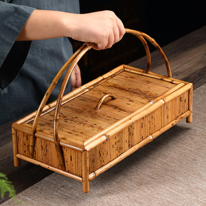 Caja de transporte de bambú con forma de ciervo, caja de almacenamiento para juego de té con asa, juego de té de laca chino retro inspirado en el Zen, caja para alimentos - Product Image 1