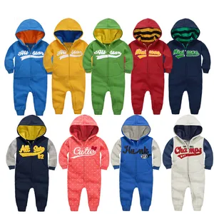 Üretici erkek bebek sıcak pamuk fermuar açık Footie kazak tulum tulum Hoodie cep bebek Bodysuit