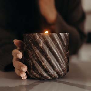 Stonekocc D12x12CM Jarre en pierre naturelle Emperador marron en spirale, bougeoir d'aromathérapie, bougeoir rechargeable, rangement en pierre, Noël - Product Image 3