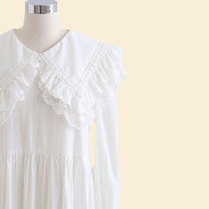 Fabricant de vêtements en gros 100% coton à manches longues col claudine brodé Mini robe <span class=keywords><strong>Dolly</strong></span> en blanc pour les femmes - Product Image 5