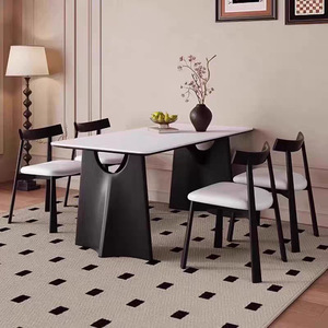 Juego de mesa de comedor con plato de roca de madera maciza minimalista de estilo francés italiano, combinación de silla Rectangular moderna para <span class=keywords><strong>Bar</strong></span> pequeño - Product Image 2