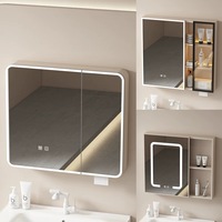 Espejo Inteligente con Pantalla Táctil LED, Antivaho, Regulable, con Gabinete de Almacenamiento para Salón, Hotel, Dormitorio, Villa