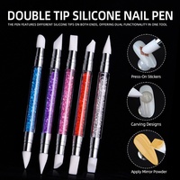RISYAL Stylo de sculpture en silicone double-embout pour nail art, outil multifonctionnel pour le gaufrage creux, l'application de poudre miroir et les autocollants