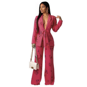Solid Color Waist Tie Suit Fashion Casual Career Women's 2 Piece <b>Set</b> Fashion - Product Image 1